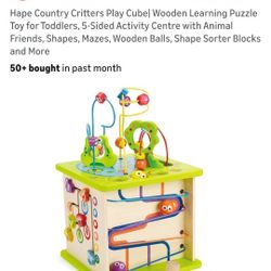 Hape Country Critters Play Cubel Wooden Learning Puzzle Toy for Toddlers, 5-Sided Activity Centre with Animal