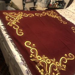 Beautiful, Large Burgundy, Oriental Tablecloth