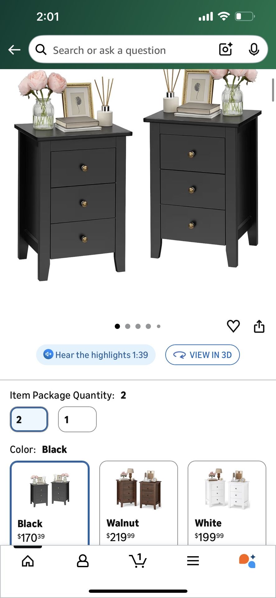 Nightstand Set of 2 with 3 Drawers