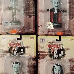 Munsters Little Big Heads Set of 4 Unopened 1999 Grandpa Herman Lily Eddie 3.5"