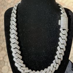 Iced Out Cuban Link Chain 19mm CZ Stones Silver 20” Brass