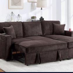 $380 . 2-P Convertible Sectional  Sleeper Sofa W/ Cupholder Sofa Storage & USB Ports  89”x 59”X36”H