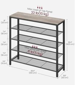 VASAGLE Shoe Rack w/ 4 Mesh Shelves & Large Top Entryway - Greige / Black