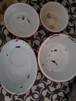 Antique enamel bowls/pans 11"-16"