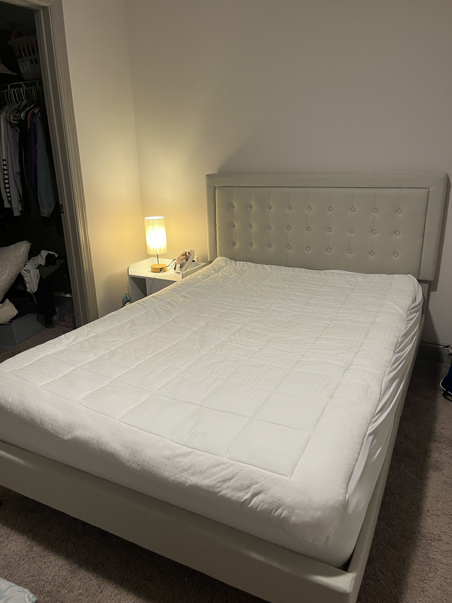 full sized bed frame with mattress and headboard 