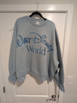 Walt Disney World Parks Sequin Logo Authentic Blue Pullover Size 2X New