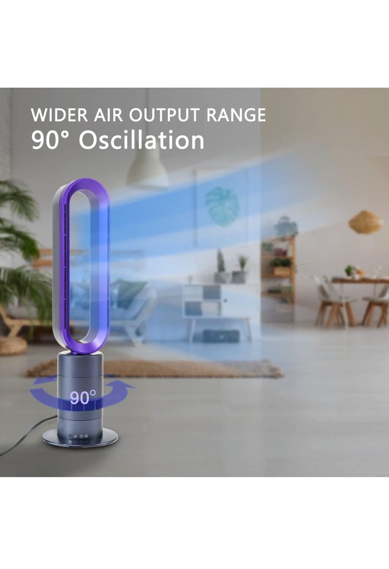32-inch Space Heater Bladeless Tower Fan, Heater & Fan Combo, 9H Timer 10 Speeds with Remote Control, Air Circulator Fan for Home Air Conditioner, Pur