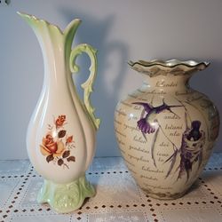 Two REALLY NEAT LOOKING  VASES  THE TALL ONE IS  I THINK  NIPPON VASE it HAS two  SMALL CHIPS  AT the Top  ON the SIDE  BEEN TOUCHED  UP 