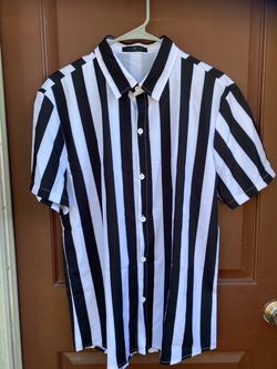 Referee Black and White Striped Button-Down Shirt