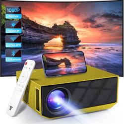 Projector with WiFi and Bluetooth, 16000Lumens Portable Mini Projector,Native Full HD 1080P Outdoor Movie Projector,Smart Projector Compatible with An