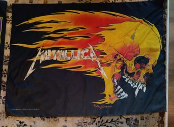 RARE Vintage 2000 Metallica Pushead Flaming Skull Wall Tapestry 41" × 31" 