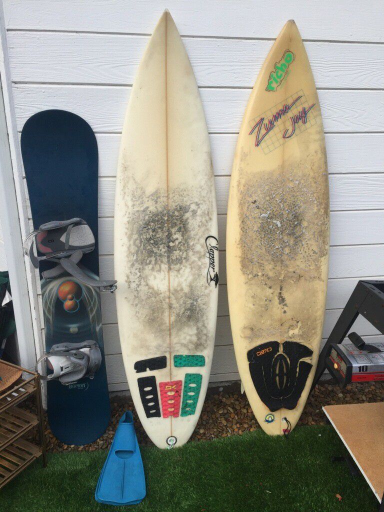 Surfboards and sbowboard
