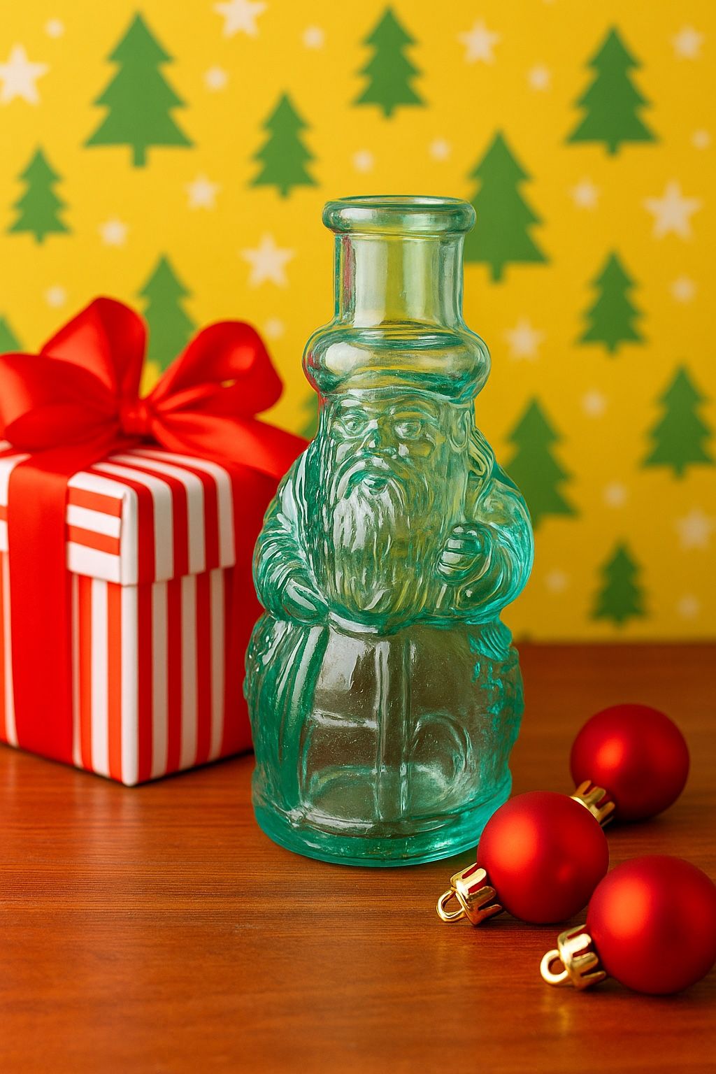 Spain 1960s Santa Nicolaus Aqua Glass Figural Decanter, 6.5”