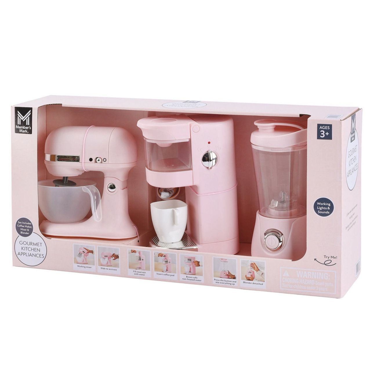 🔥NEW🔥 Member's Mark 3-Piece Gourmet Kitchen Appliances Playset, Ages 3+, Pink