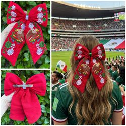 Mexican Independence Day Red Hair Bow / Escudo Nacional de México Moño Tricolor