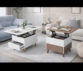 Modern Coffee Table w/ Lift Top Table & Storage (Available in White & Two-Tone Nautral/White ) [NEW] **Assembly Req** 