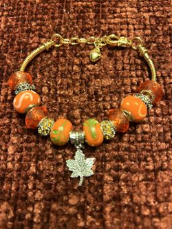 Orange Leaf Charm Bracelet