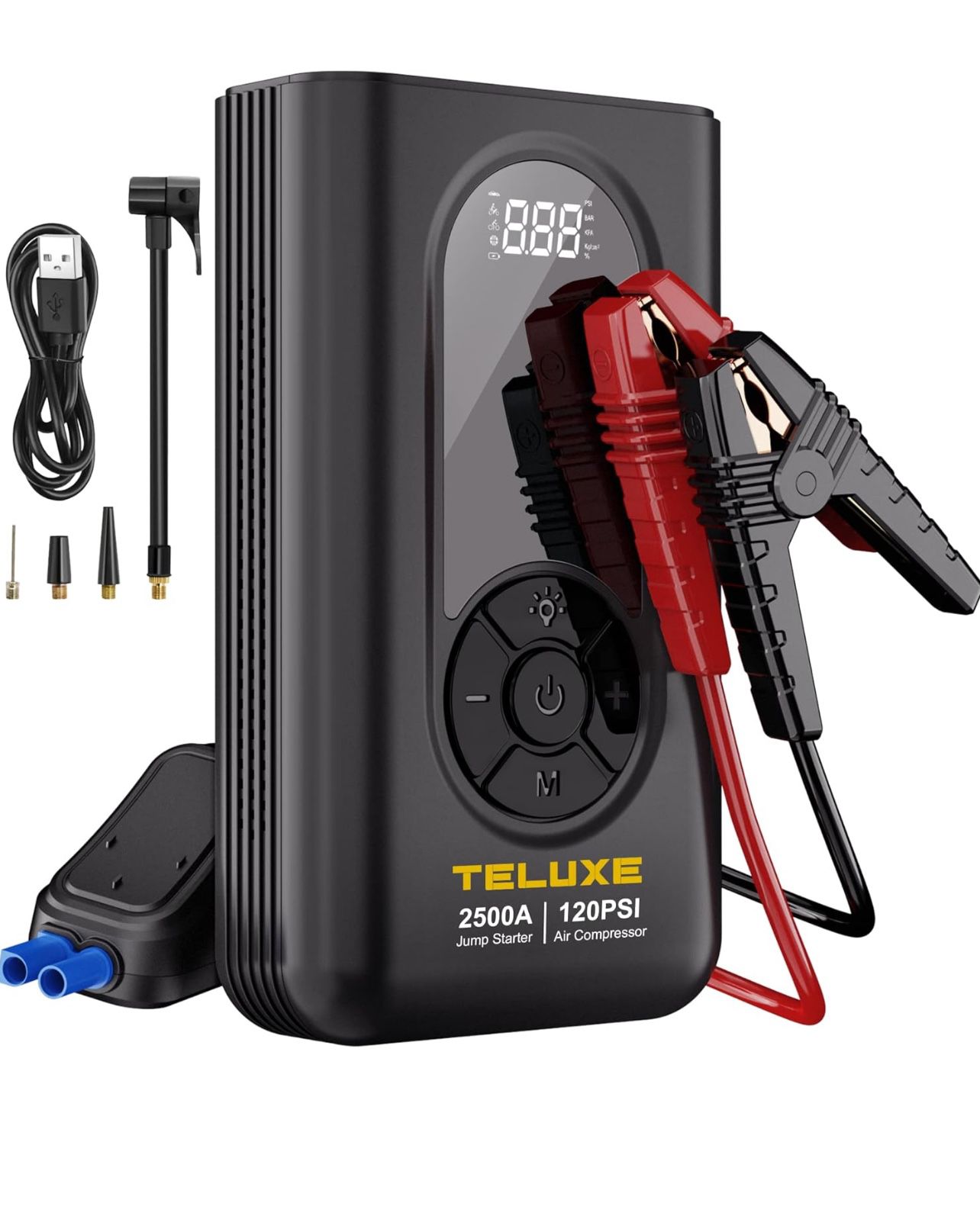Brandnew Jump Starter with Air Compressor, 2500A 120PSI Car Battery Jump Starter with Digital Tire Inflator, 12V Lithium Jump Box for Vehicles, Batter