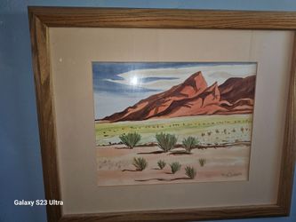 Framed Desert Landscape Watercolor Painting