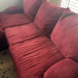 Red Sofa Couch In Good Condition No Rips Or Tears 