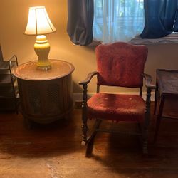 Antique Old Rocker And The Table To Go With It 
