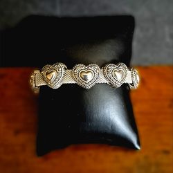 Vintage Silver Heart Charm Bracelet Woven Band Elegant Gift Jewelry 7"