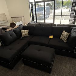 Black Sofa Sectional W/ottoman 