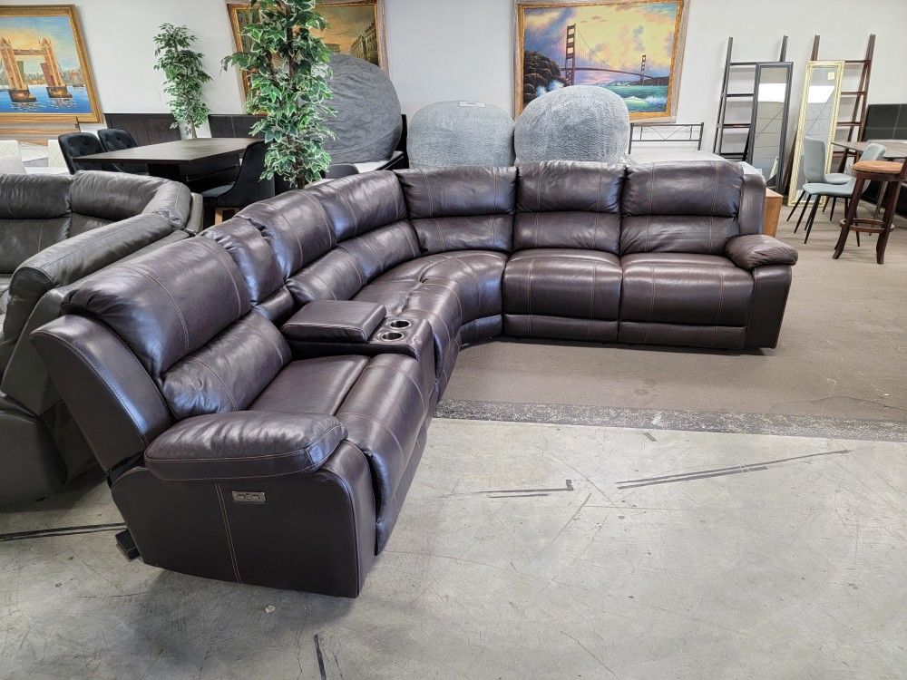 Dunhill Leather Power Reclining Sectional, $1,199