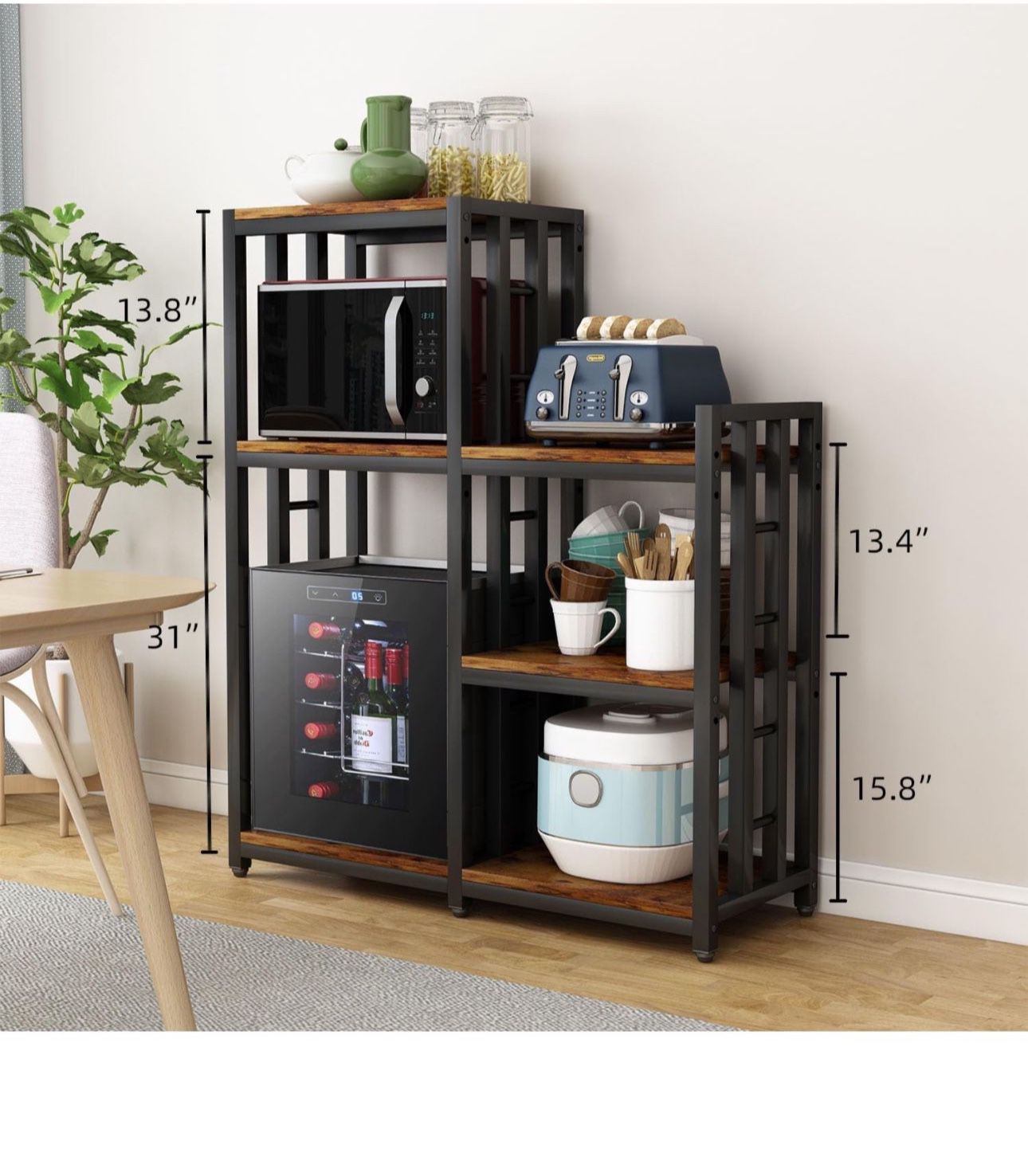 BRIGHTSHOW Kitchen Storage Shelf Bakers Rack, 6-Tier Coffee Bar Table, Kitchen Microwave & Mini Fridge Stand Shelves for Spices, Pots and Pans
