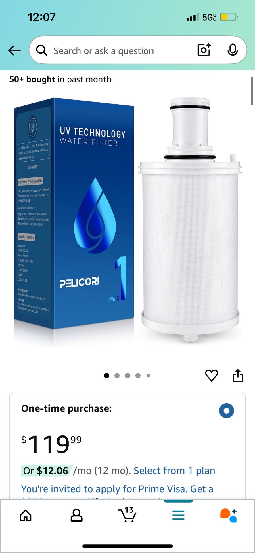 Pelicori 100186 UV Technology Filter Replacement Cartridge Compatible with Amway espring Filter System (1 Pack)