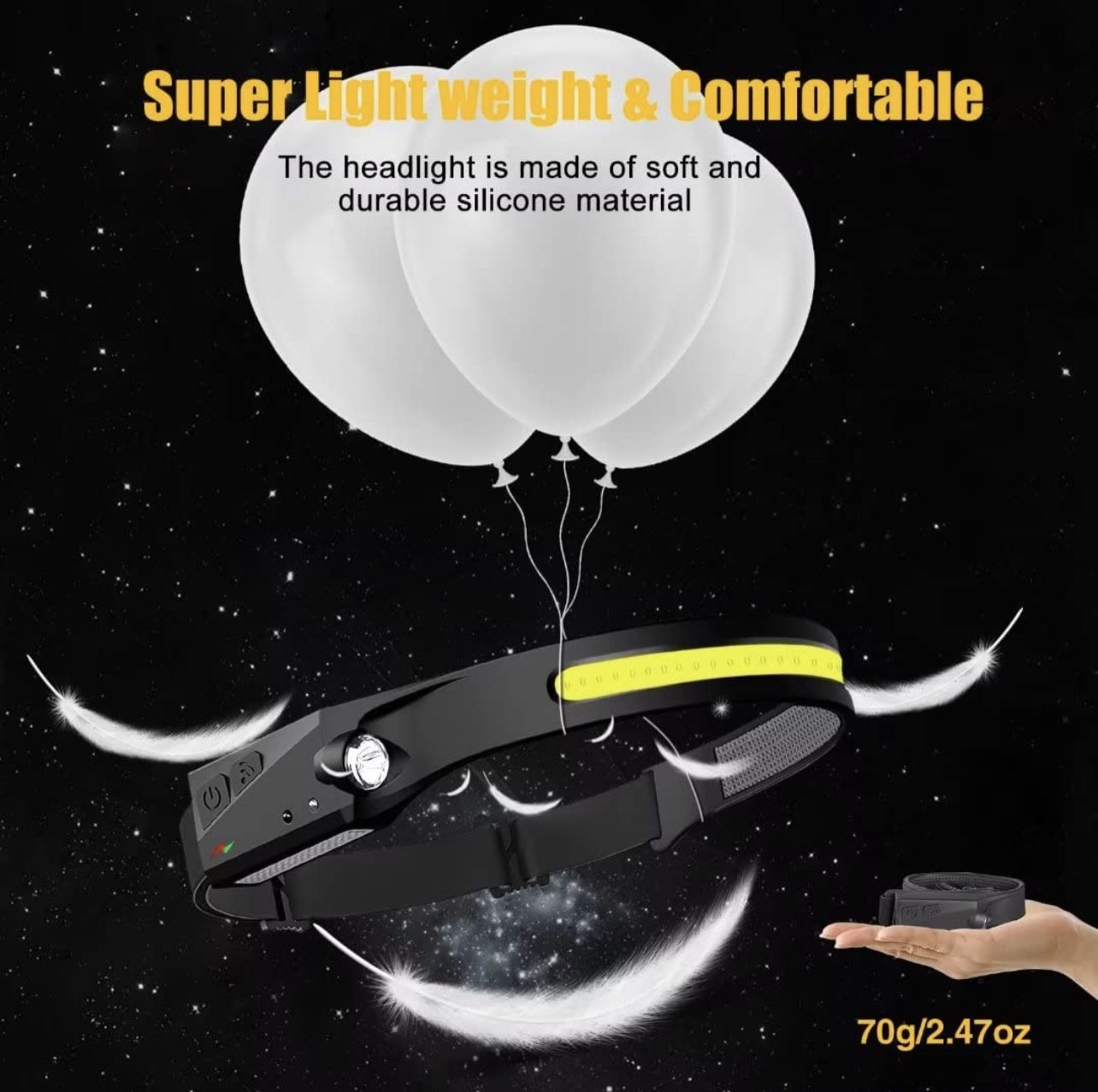Headlamp Rechargeable, 230° Wide Beam Head Lamp LED with Motion Sensor for Adults - Camping Accessories Gear, Waterproof Head Light Flashlight for Hik