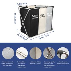 3-Section LIGHTWEIGHT Laundry Hamper Basket Storage 180L Size Length 28", Width 16", Height 22" New Condition  