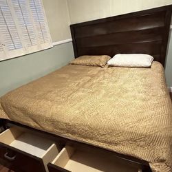 Cal king bed frame w/ 2 front drawers -