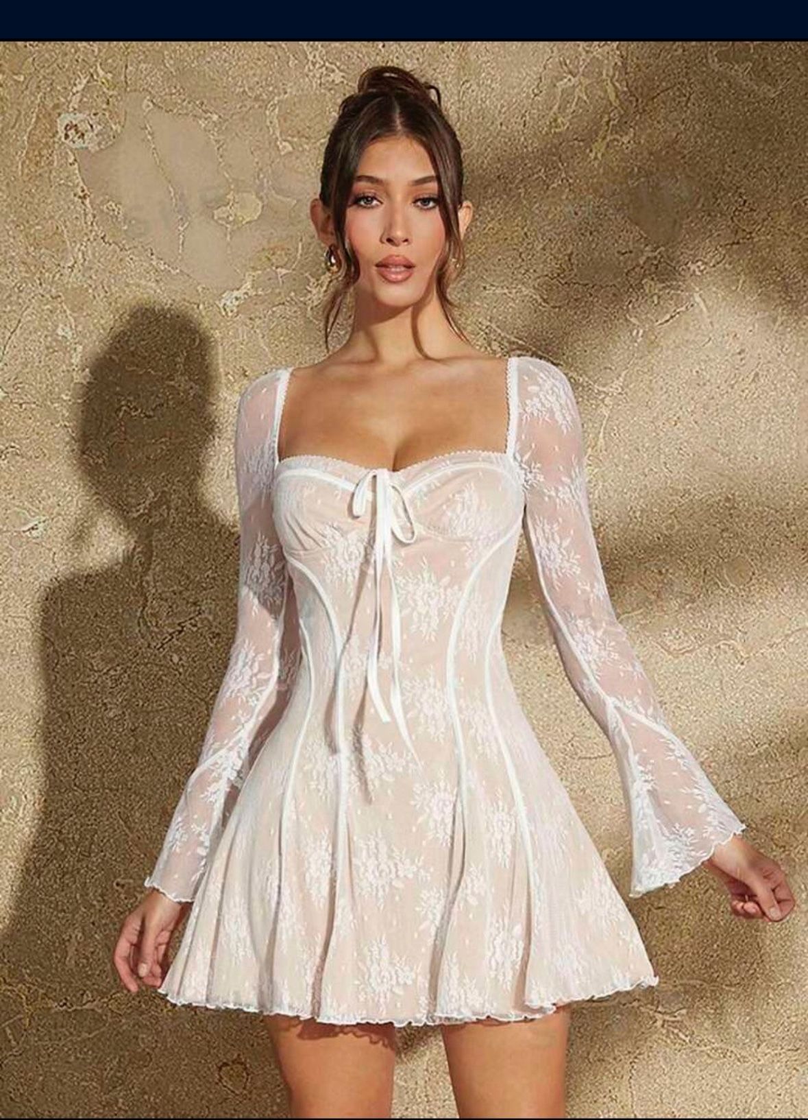 Women's Lace Corset Style Dress with Ruffled Hem and Pleats