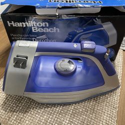 Hamilton Beach Steam Iron & Vertical Steamer for Clothes with Scratch-Resistant Durathon Soleplate, 3-Way Auto Shutoff, Anti-Drip, 8' Retractable Cord