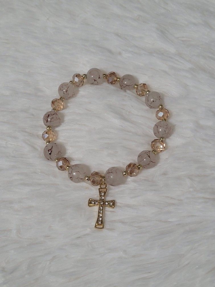 Glass Beaded Stretch Bracelet With Charms, NWOT