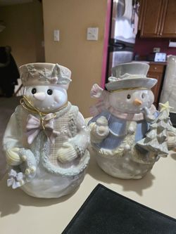 Ceramic Snowman Figurines Set of Two CRACKER BARREL