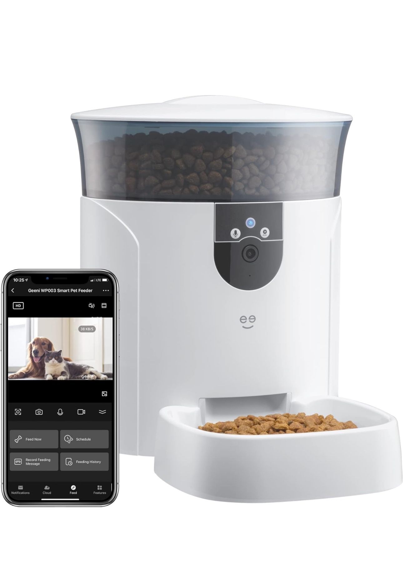 Geeni 7L Automatic Cat Feeders with Smart Home Pet Camera, Timer