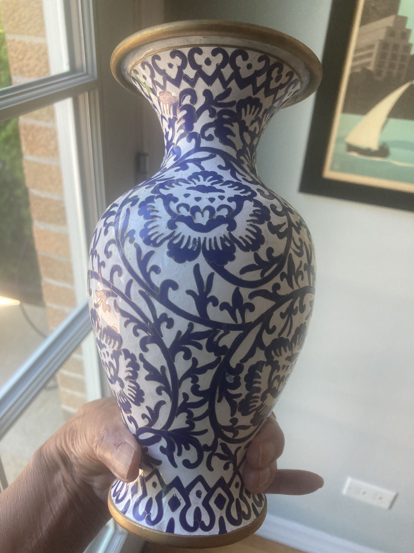 Vintage Porcelain Japanese Floral Blue & White Vase