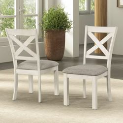 Furniture of America Sunn Rustic White Oak Fabric Upholstered Dining Chairs with Cross Back (Set of 2)