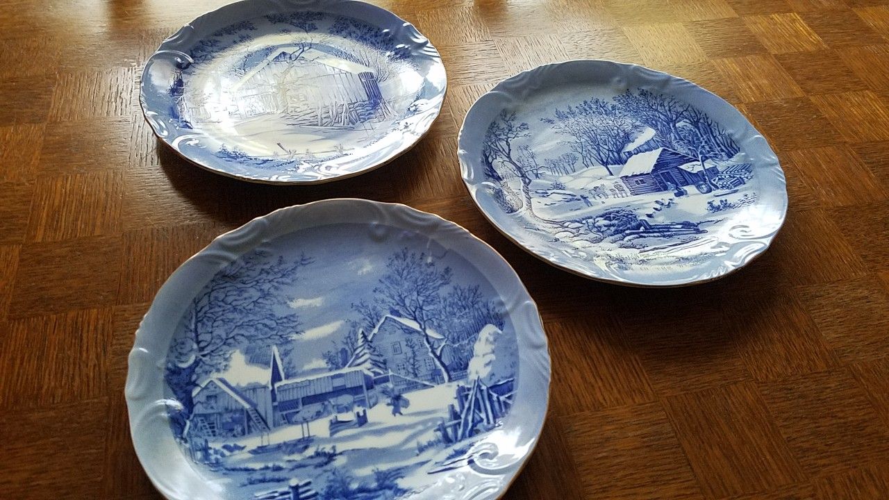 Lead Paint Currier And Ives Dishes Lead Vintage Currier Ives Plate Set