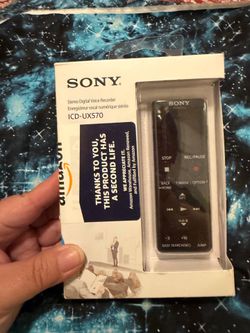 Sony ICD-UX570 Digital Voice Recorder, packaged as a certified refurbished item from Amazon Renewed