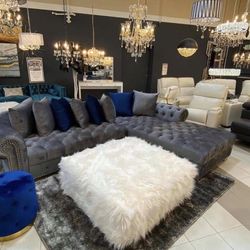 London Gray Velvet RAF Oversized Sectional / couch /Living room set 