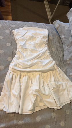 White Strapless Mini Dress with Ruffle Hem