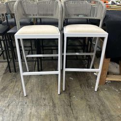 PURPLE LEAF Bar Stool Set of 2 Outdoor Rattan Bar Chair with Back Metal Bar Height Stool Wicker Barstool White