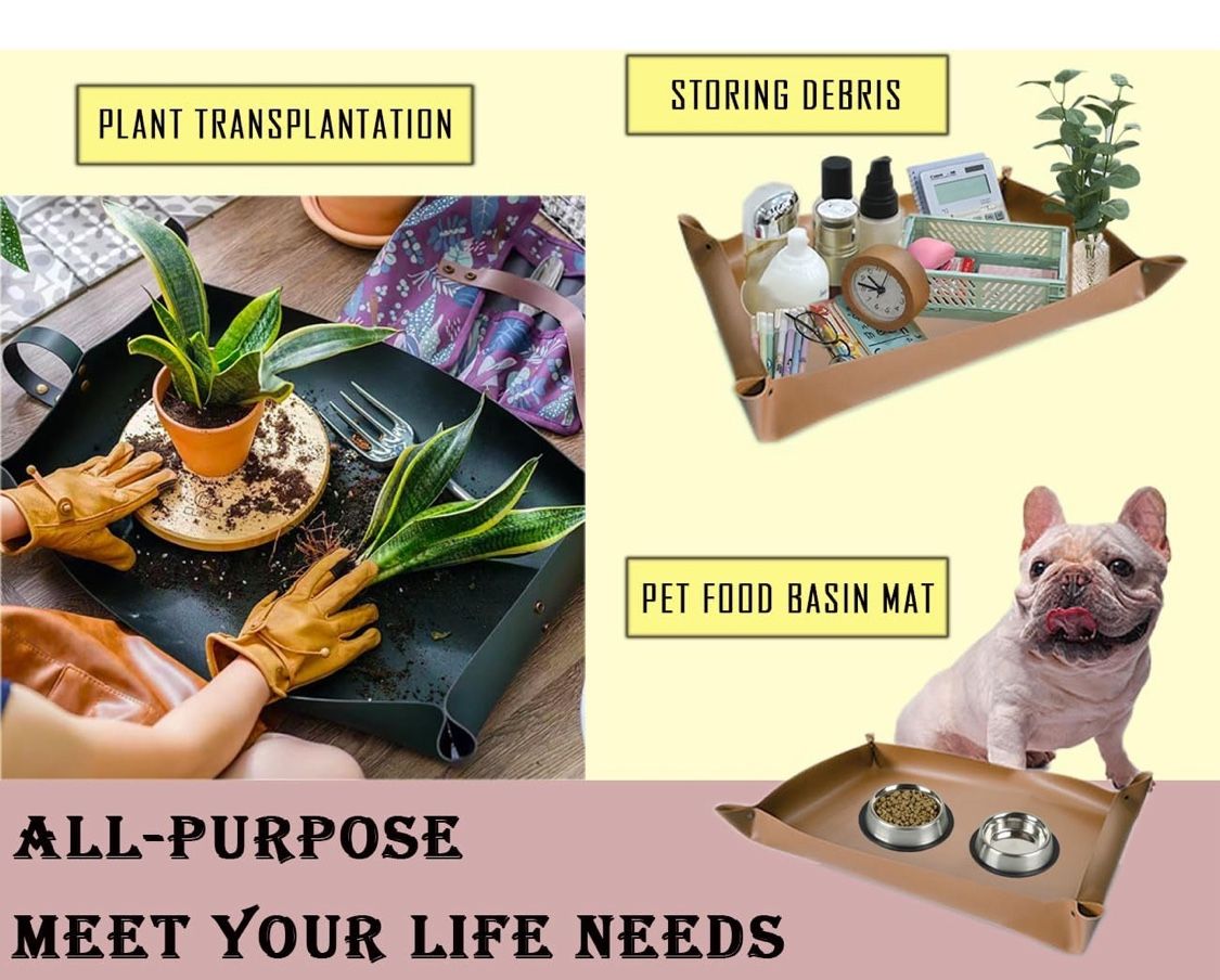 Thickened Leather Plant Repotting Mat, Indoor and Outdoor Potting Mat, 30" x 18" Foldable Tray with Mess Control