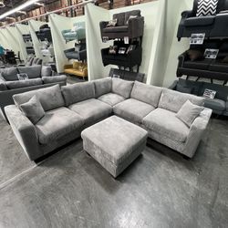Corduroy Sectional Sofa With Ottoman