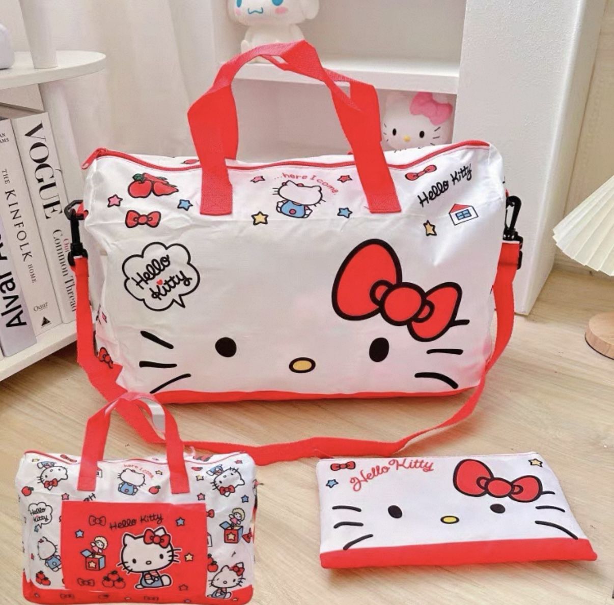 Sanrio Hello Kitty Foldable Travel Duffel Tote Bag Carry on