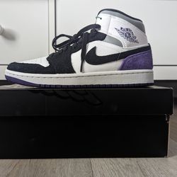 Air Jordan MID SE White/Court Purple-Black Size 7.5 M