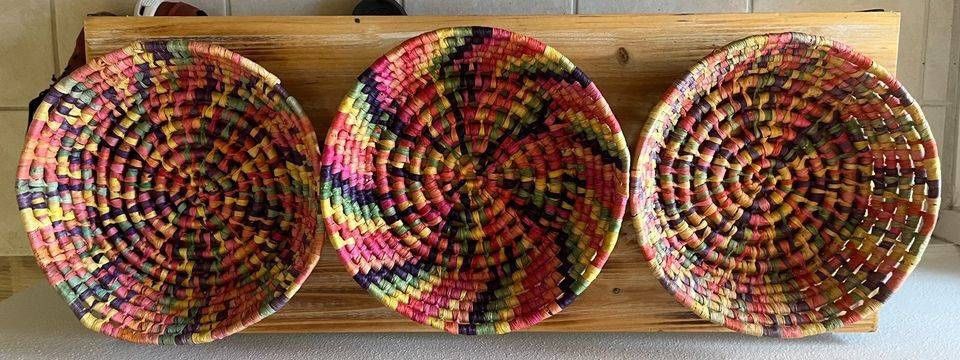 Colorful Woven Baskets 3 Storage Art Wicker Woven Raffia Rattan